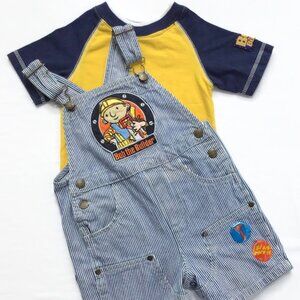Vintage Bob the Builder Overalls & Shirt Set 18M Hickory Stripe